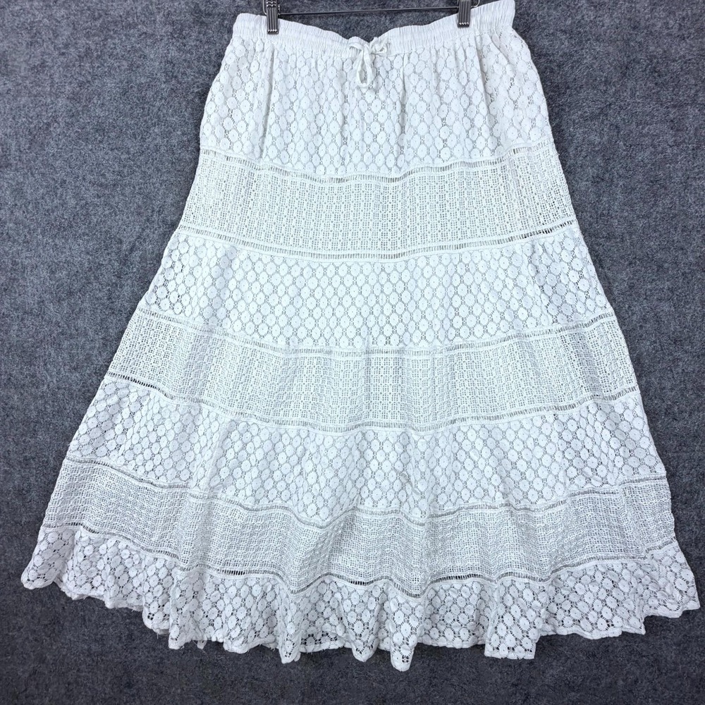 Naoo Nation AK Outfits Fit & Flare Skirt Womens 1X White Boho Peasant Cottage